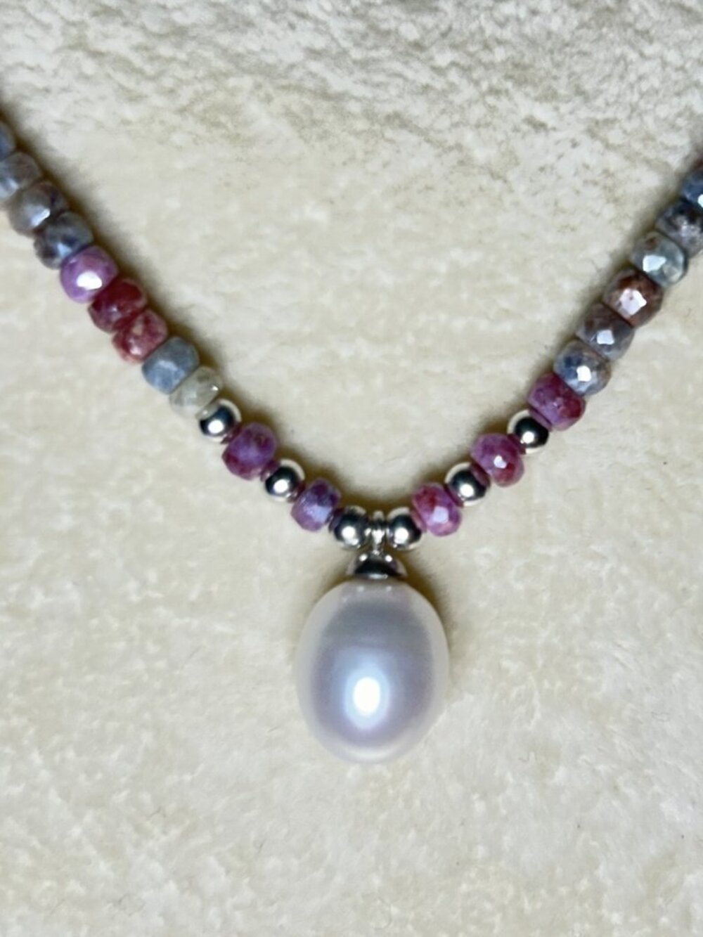 Natural Mystic Corundum Crystal Beads with Freshwater Necklace.